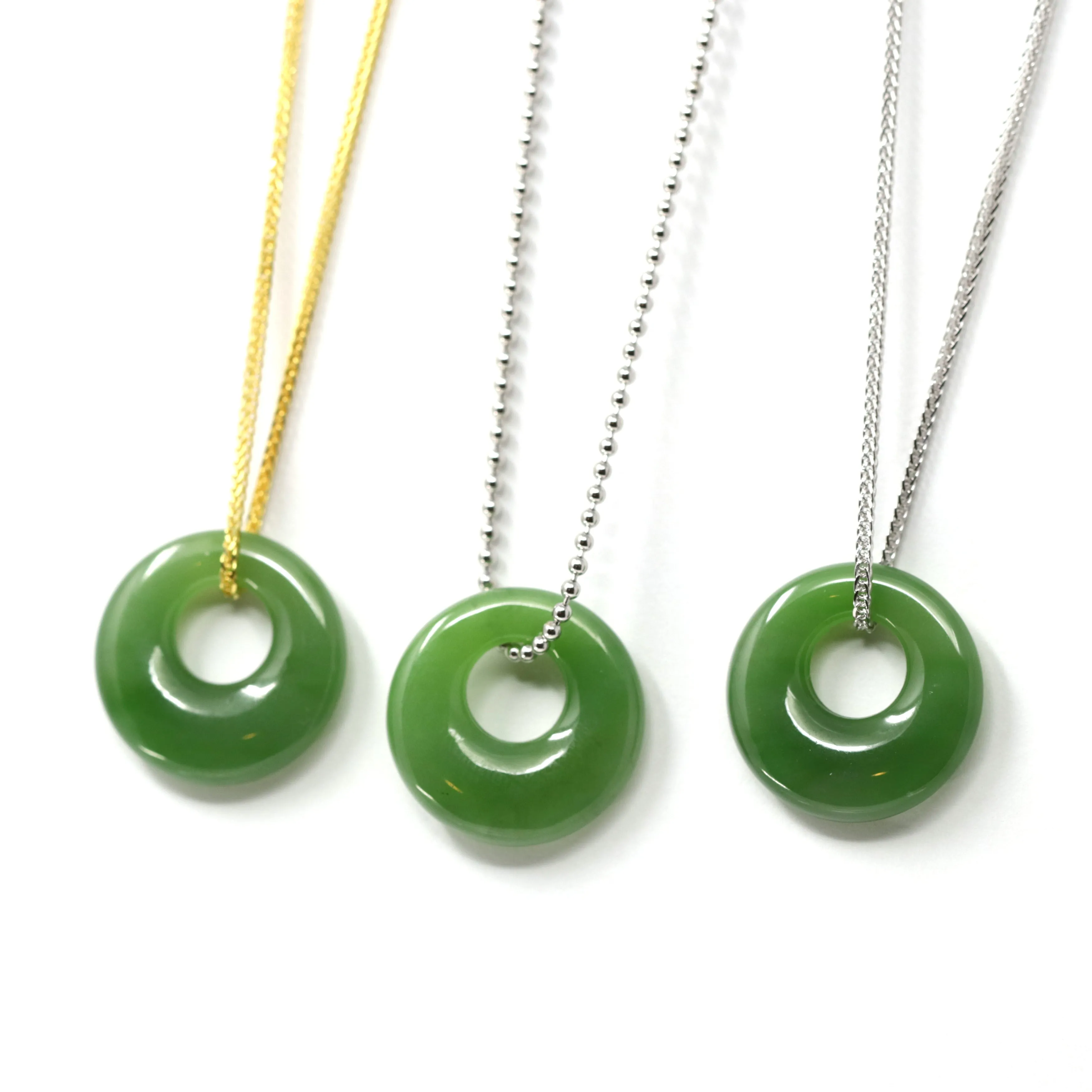 RealJade® "Lucky Button" Genuine He Tian Nephrite Green Jade Circle Pendant Necklace