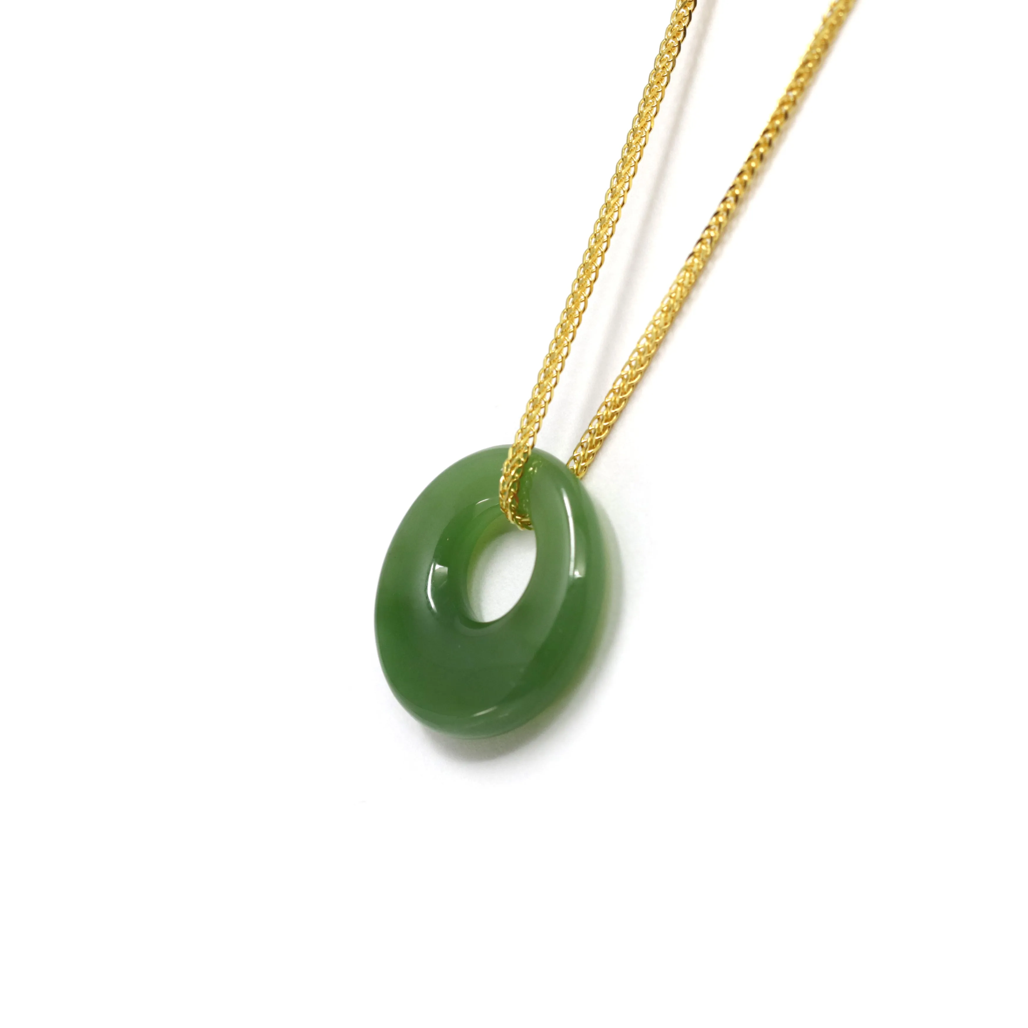 RealJade® "Lucky Button" Genuine He Tian Nephrite Green Jade Circle Pendant Necklace