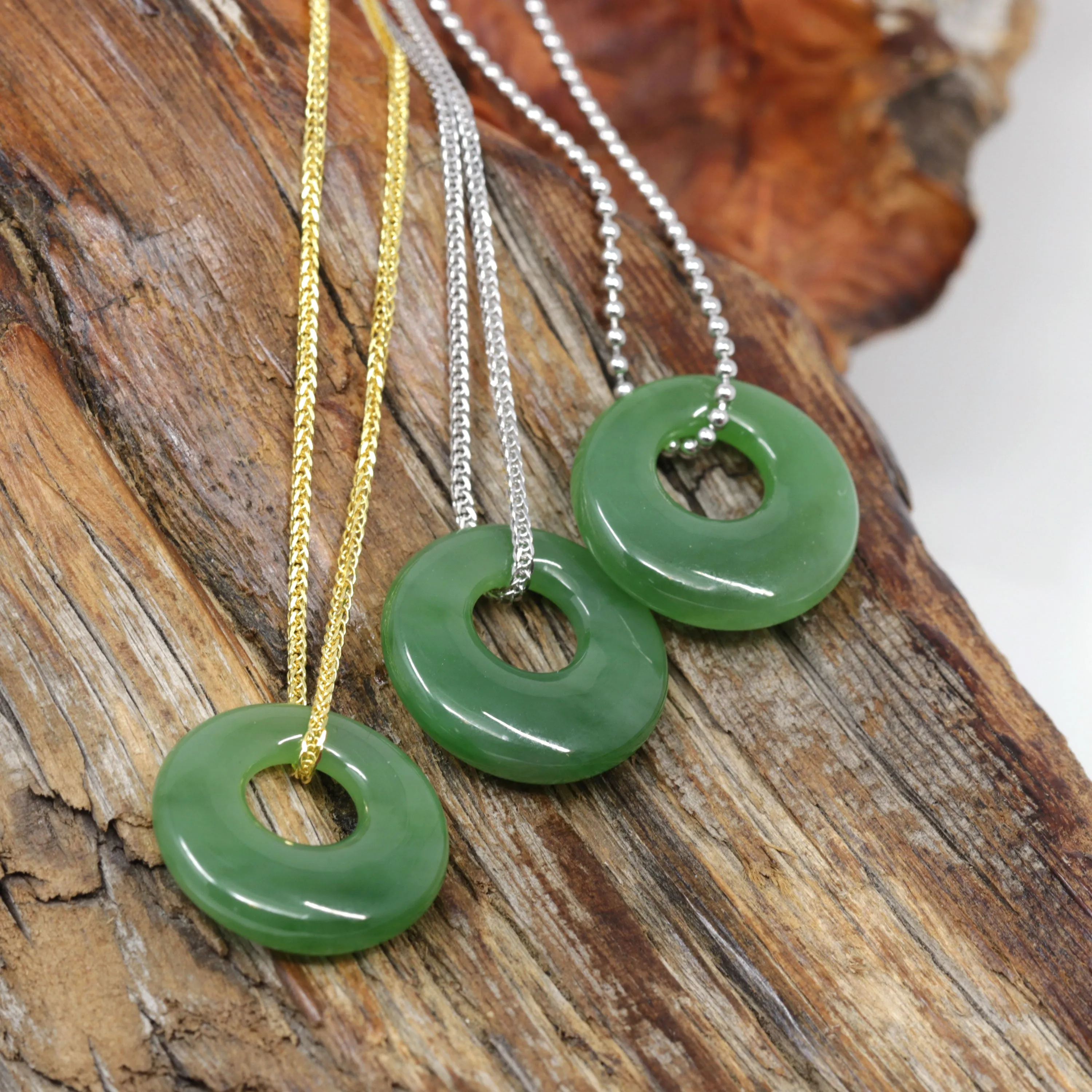 RealJade® "Lucky Button" Genuine He Tian Nephrite Green Jade Circle Pendant Necklace