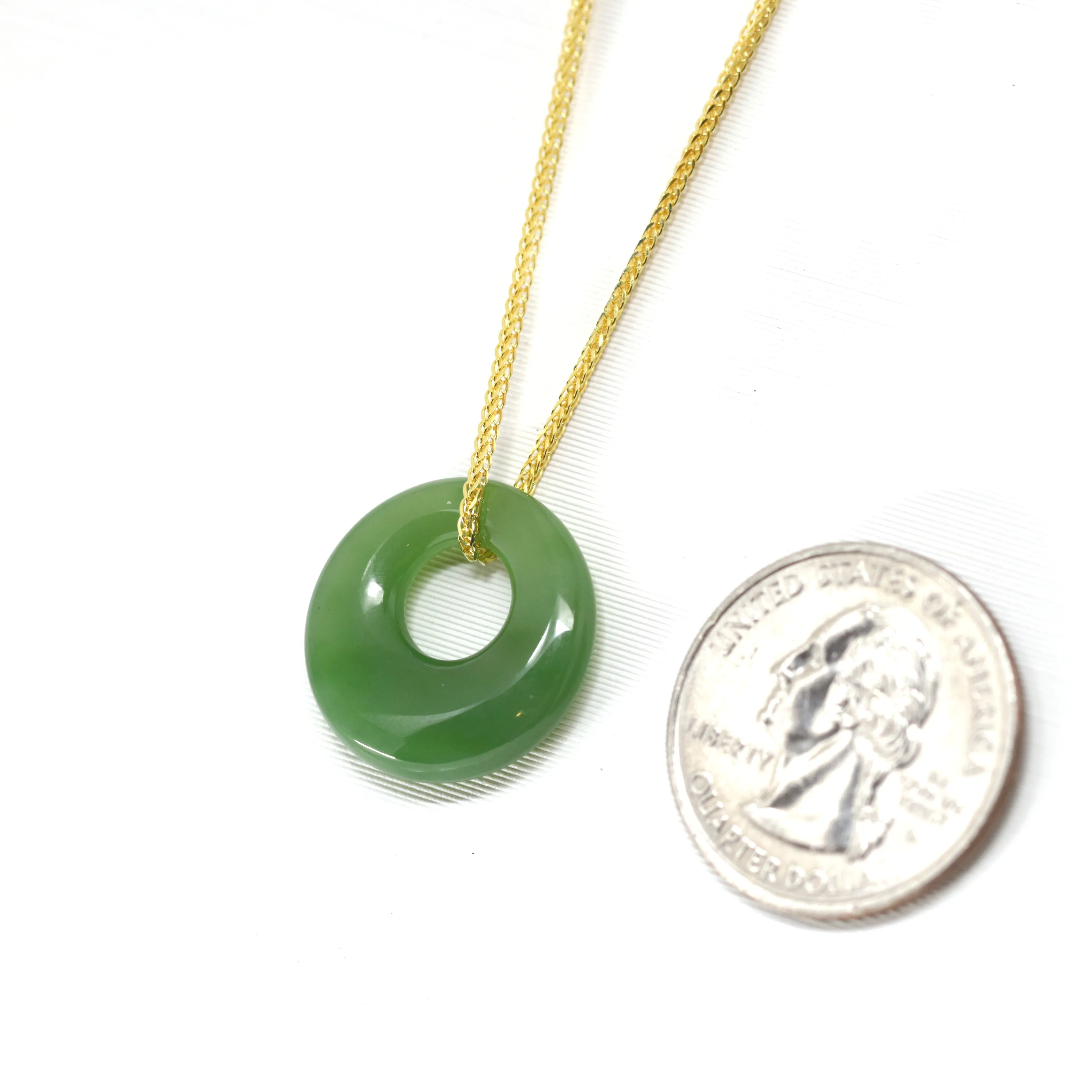 RealJade® "Lucky Button" Genuine He Tian Nephrite Green Jade Circle Pendant Necklace