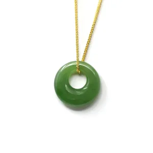 RealJade® "Lucky Button" Genuine He Tian Nephrite Green Jade Circle Pendant Necklace