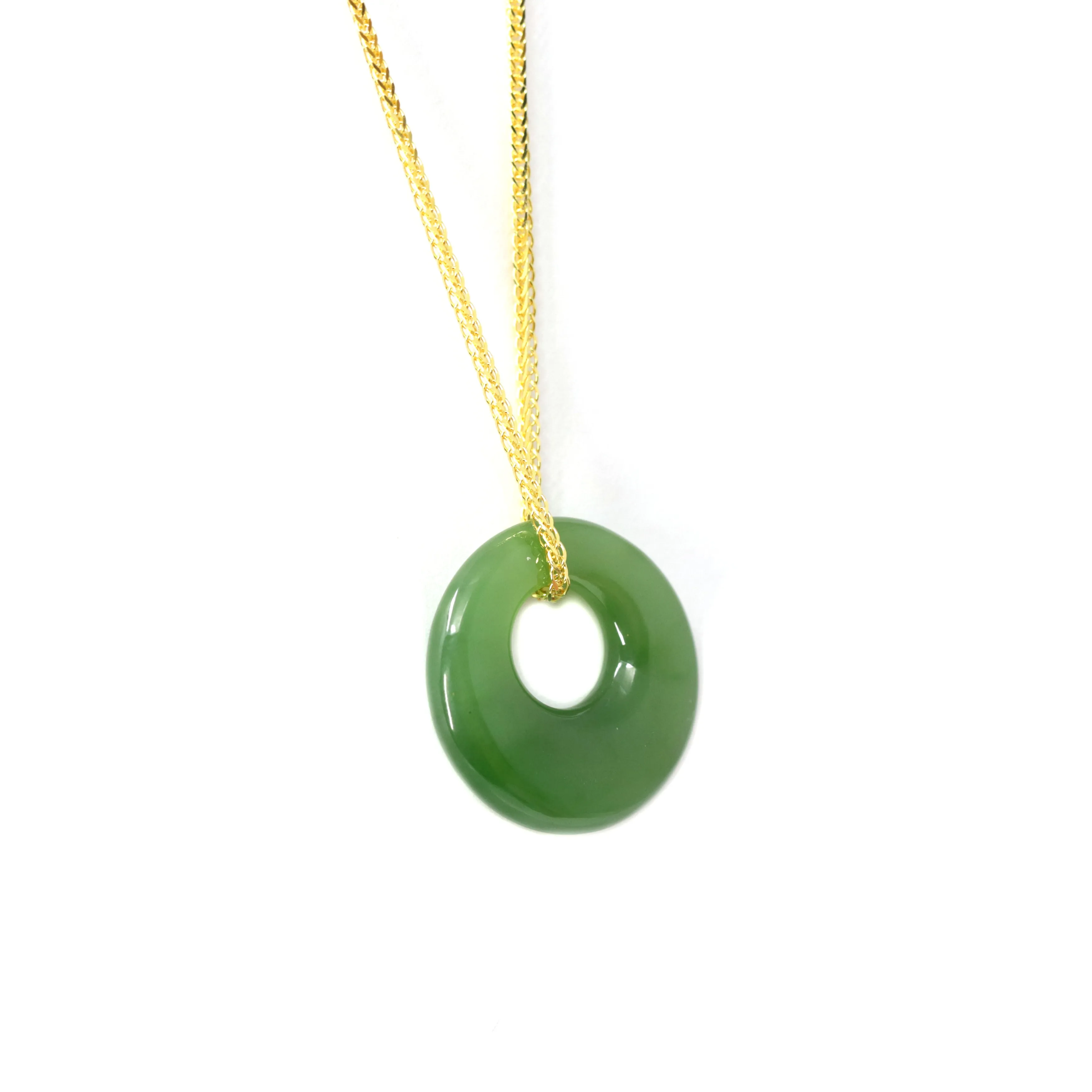 RealJade® "Lucky Button" Genuine He Tian Nephrite Green Jade Circle Pendant Necklace