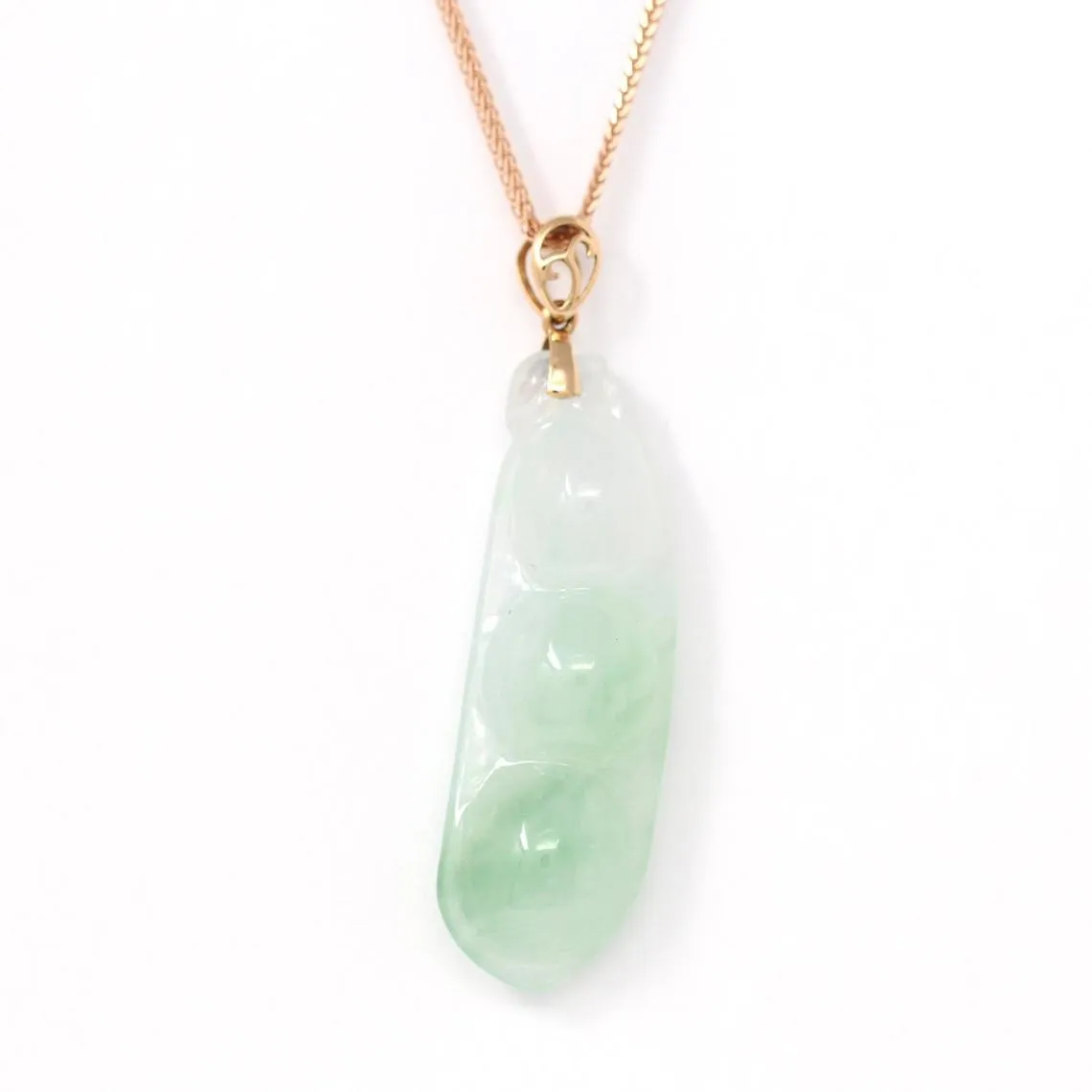 RealJade® "Lucky Pea" 18K Rose Gold Genuine Ice Green Pea Jadeite Jade Pendant Necklace