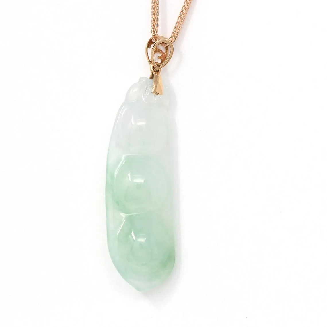 RealJade® "Lucky Pea" 18K Rose Gold Genuine Ice Green Pea Jadeite Jade Pendant Necklace