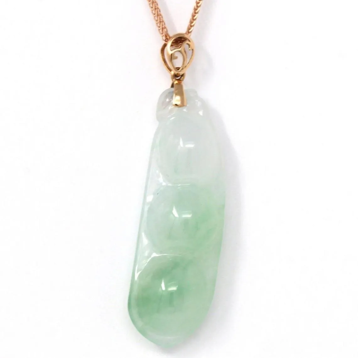 RealJade® "Lucky Pea" 18K Rose Gold Genuine Ice Green Pea Jadeite Jade Pendant Necklace