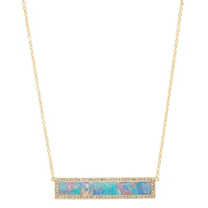 Red boulder opal inlay bar necklace with Diamonds