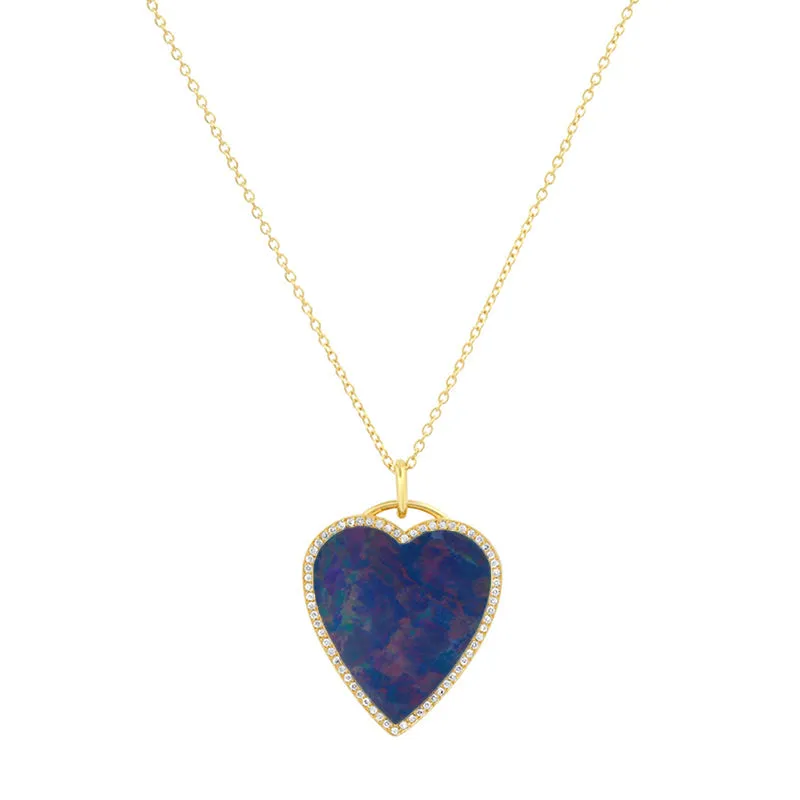 Red Boulder Opal Inlay Heart Necklace with Diamonds