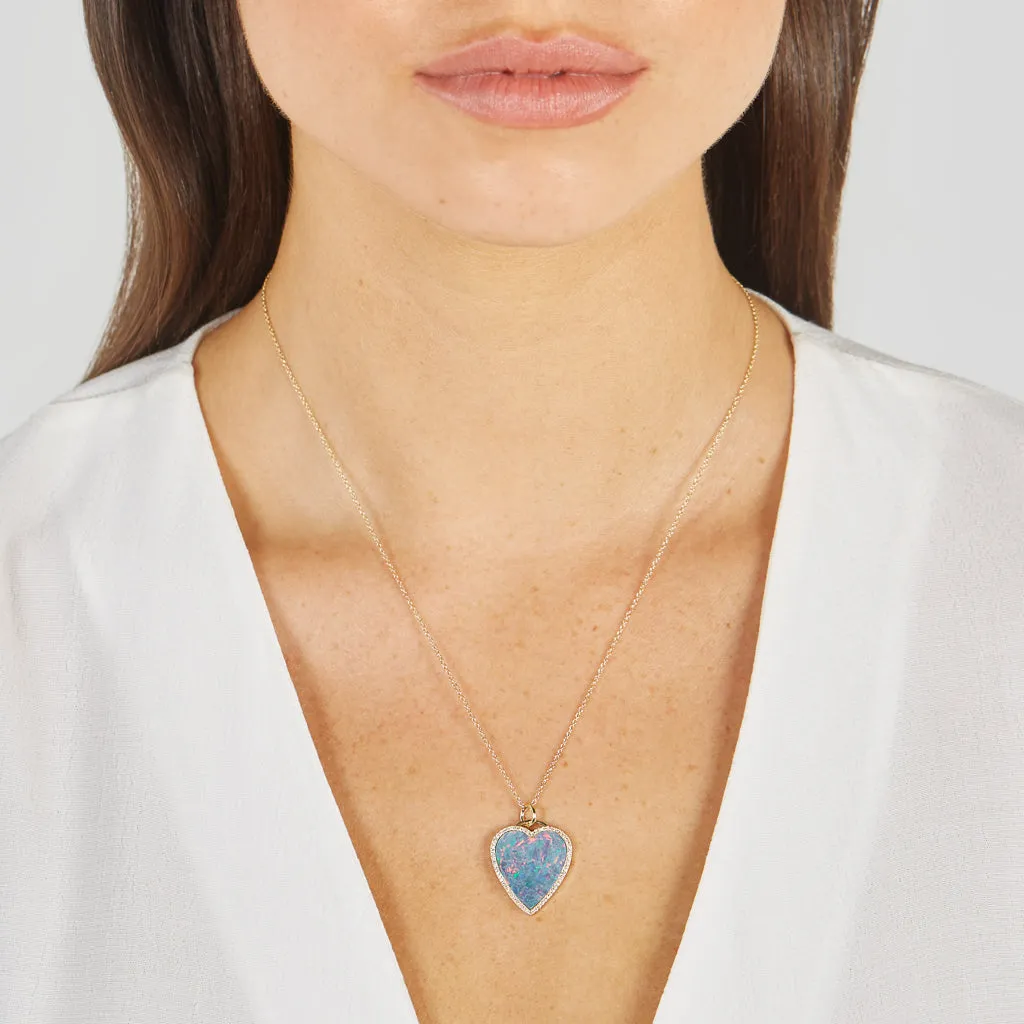 Red Boulder Opal Inlay Heart Necklace with Diamonds