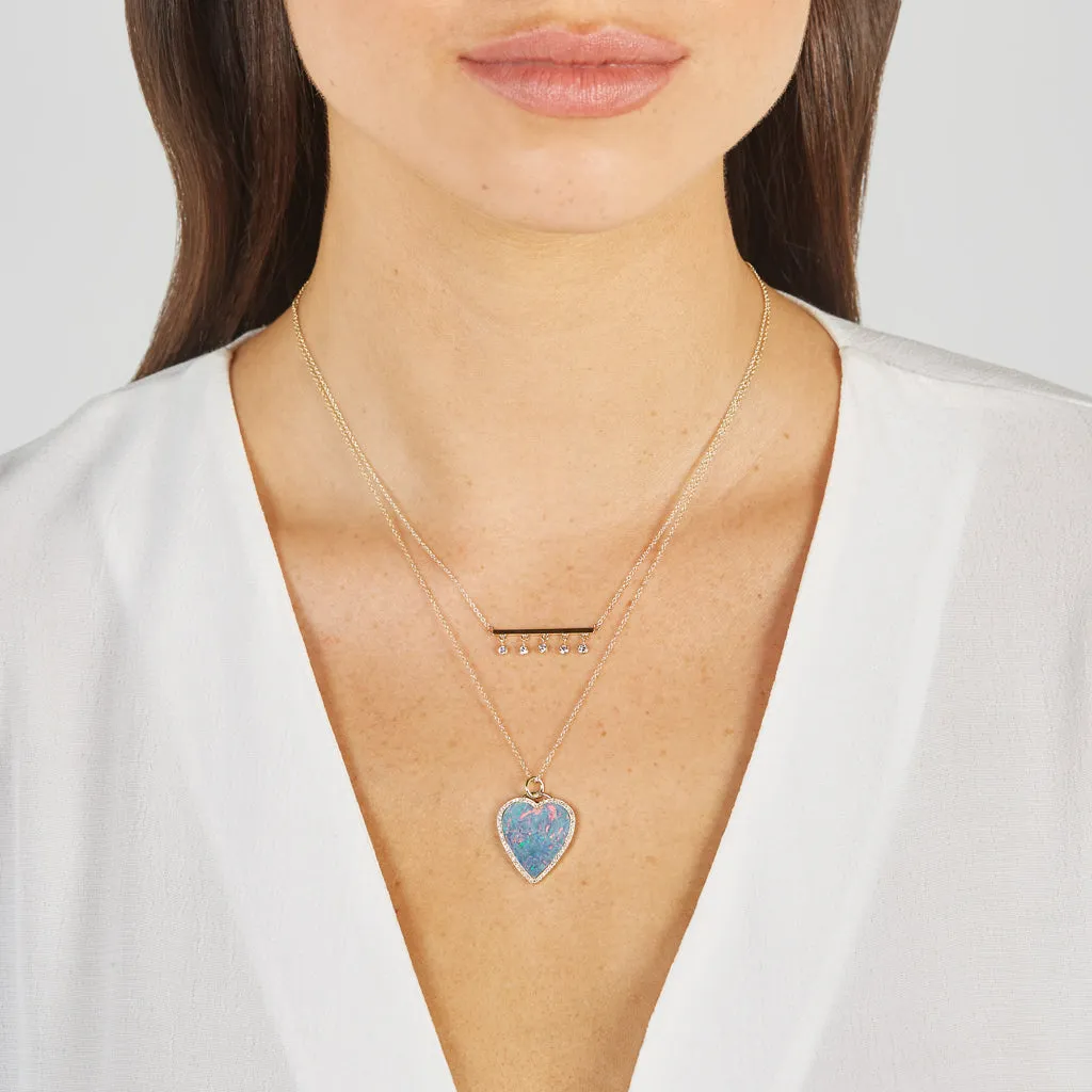 Red Boulder Opal Inlay Heart Necklace with Diamonds