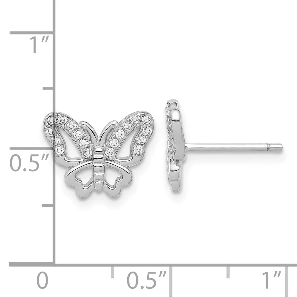 Rhodium-plated Sterling Silver CZ Butterfly Post Earrings