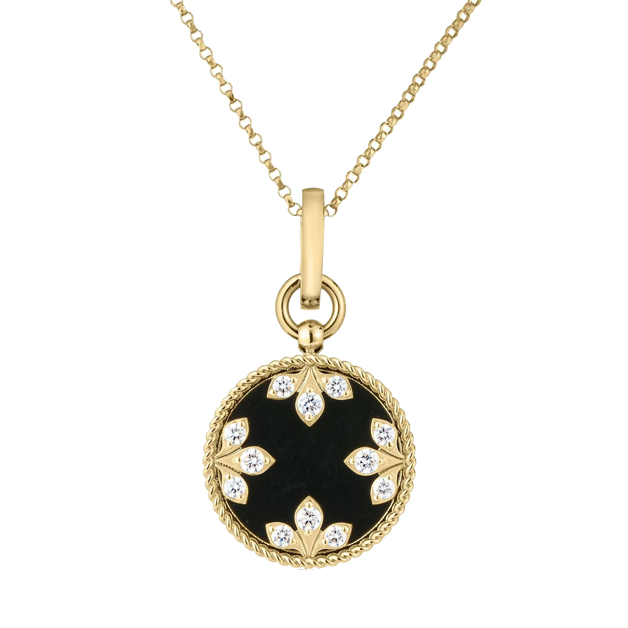 Roberto Coin 18K Yellow Gold Colored Medallion 17MM Small Black Jade and Diamond Necklace