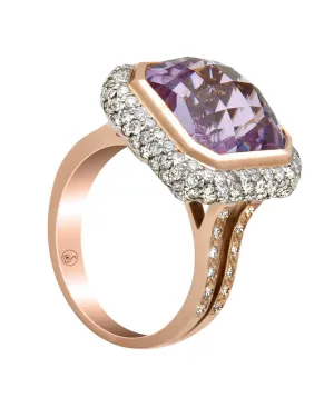 Rosè de France Handmade Gold Ring with Amethyst and Diamonds