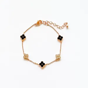 Rose Gold Black Vanya Diamond Clover Bracelet