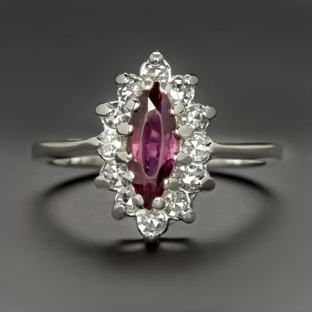 RUBELLITE TOURMALINE DIAMOND COCKTAIL RING VINTAGE ESTATE NATURAL HALO RED PINK