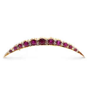 Ruby And Old Cut Diamond Crescent Brooch