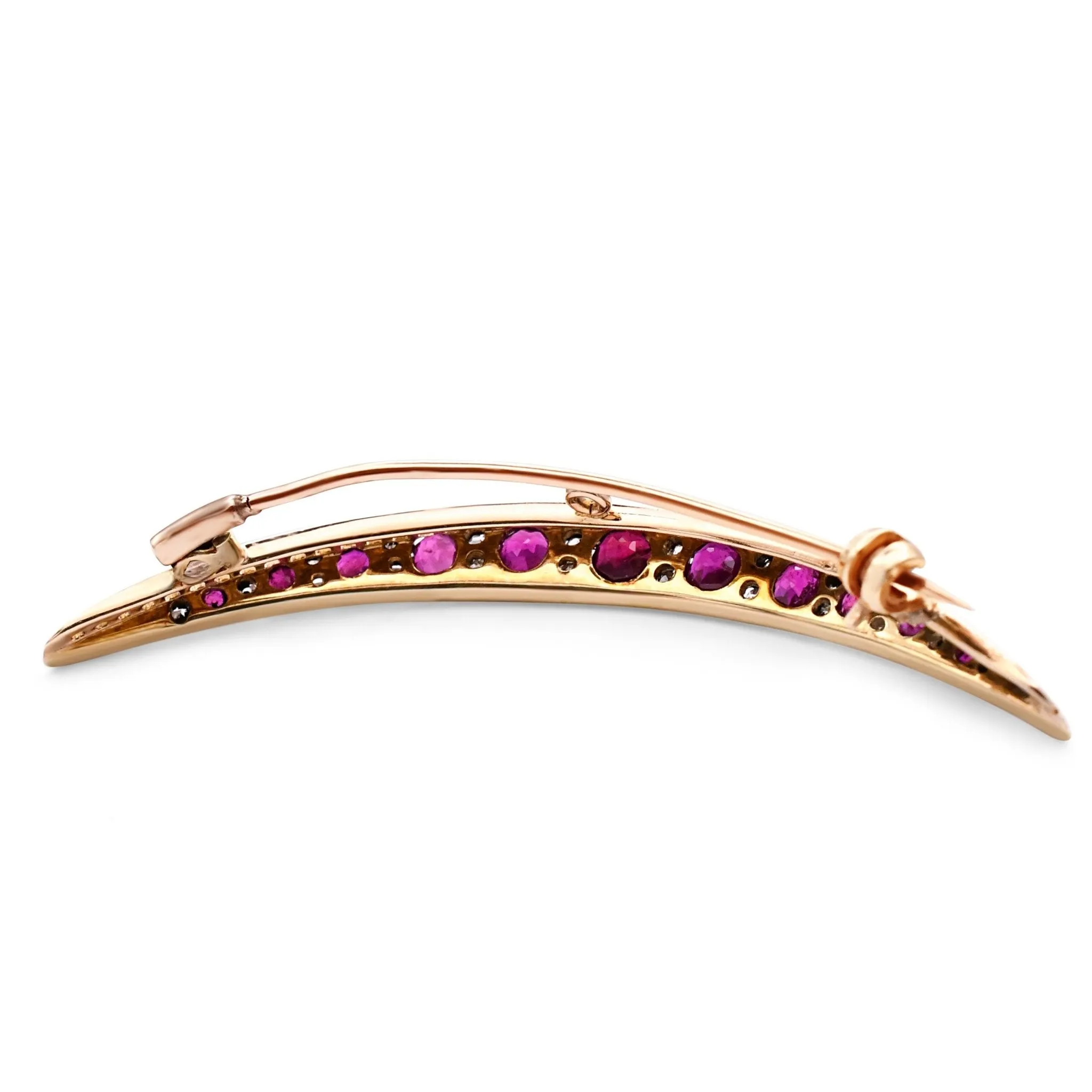 Ruby And Old Cut Diamond Crescent Brooch