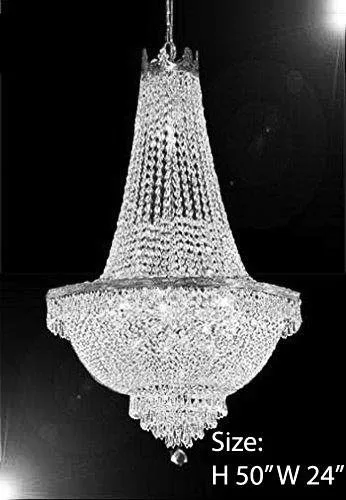 Set of 3-1 French Empire Crystal Chandelier Lighting H50 X W24 & 1 French Empire Crystal Chandelier Lighting H30 X W24 and French Empire Crystal Semi Flush Basket Chandelier Chandeliers Lighting H18 - C7/CS/870/9 CS/870/9  FLUSH/CS/870/9