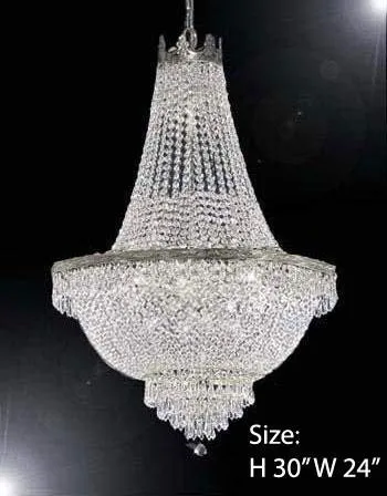 Set of 3-1 French Empire Crystal Chandelier Lighting H50 X W24 & 1 French Empire Crystal Chandelier Lighting H30 X W24 and French Empire Crystal Semi Flush Basket Chandelier Chandeliers Lighting H18 - C7/CS/870/9 CS/870/9  FLUSH/CS/870/9