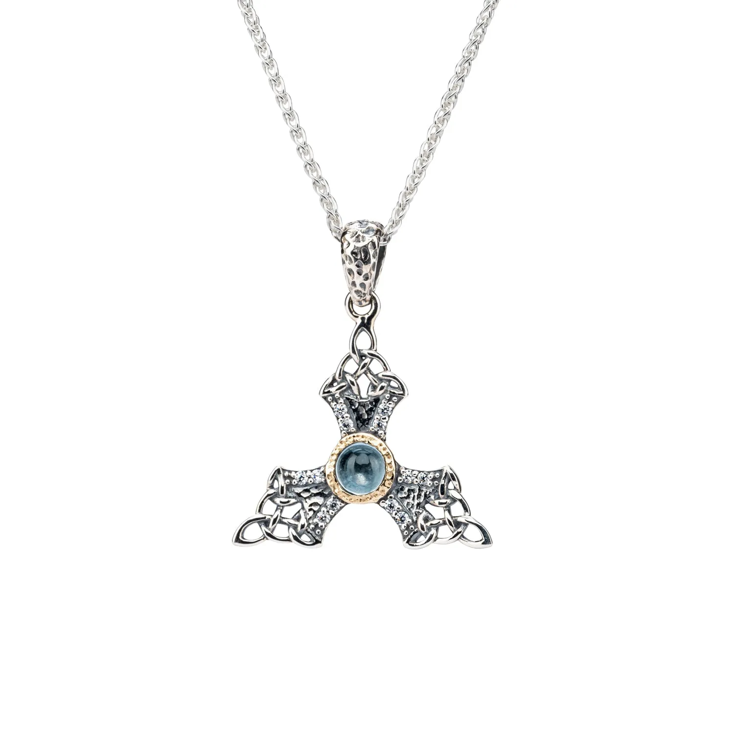 Silver and 10k Gold Celestial Small Snowflake Pendant - Sky Blue Topaz