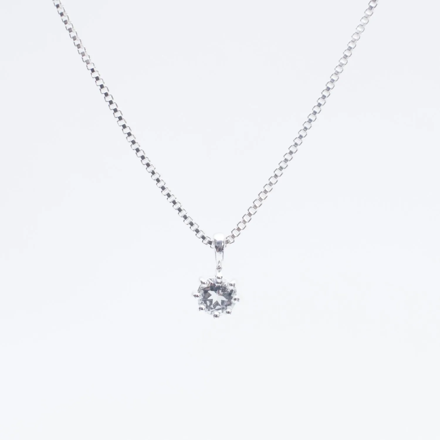 Silver Round Claw Set White Topaz Necklace