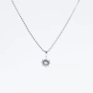 Silver Round Claw Set White Topaz Necklace