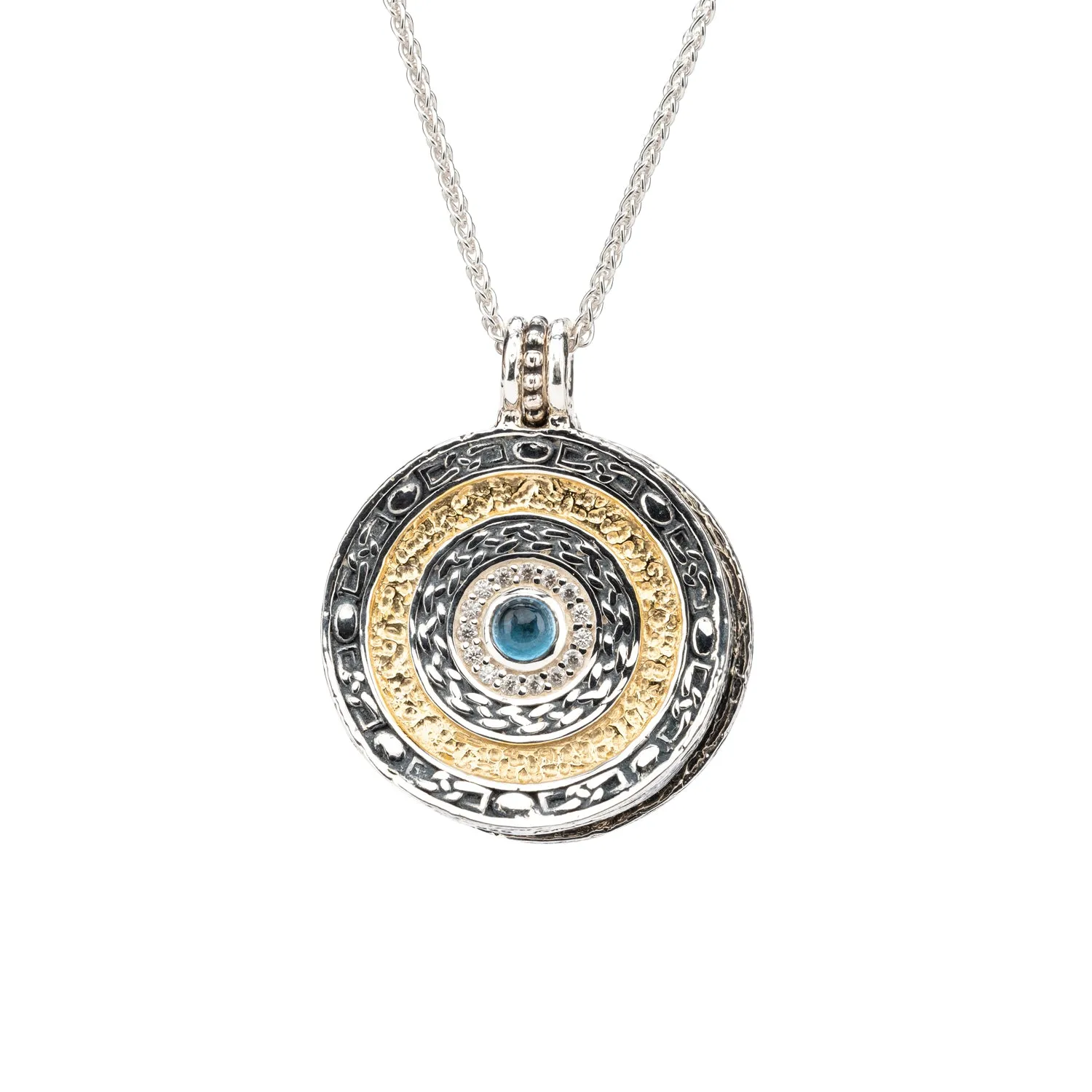 Silver with 14k Gold Gilding Eclipse 5-Way Shield Pendant - London Blue Topaz