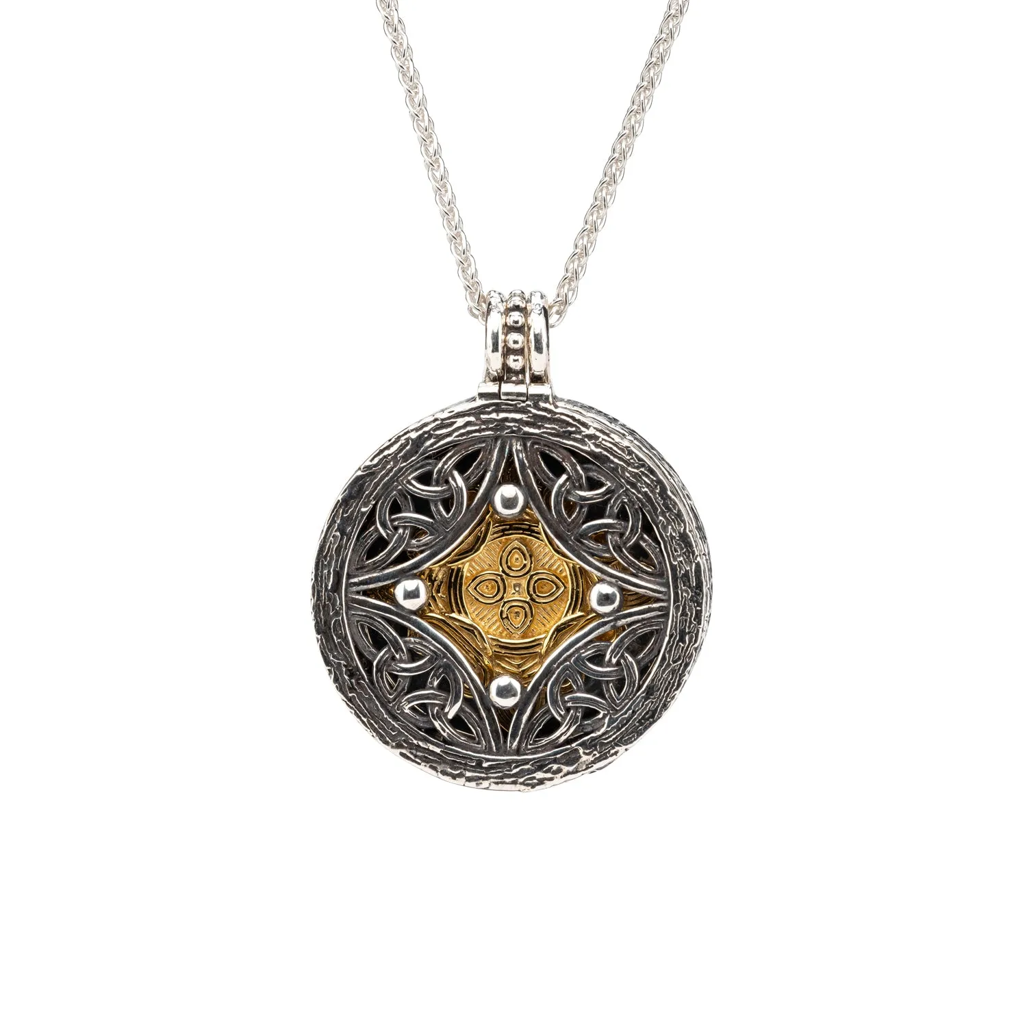 Silver with 14k Gold Gilding Eclipse 5-Way Shield Pendant - London Blue Topaz