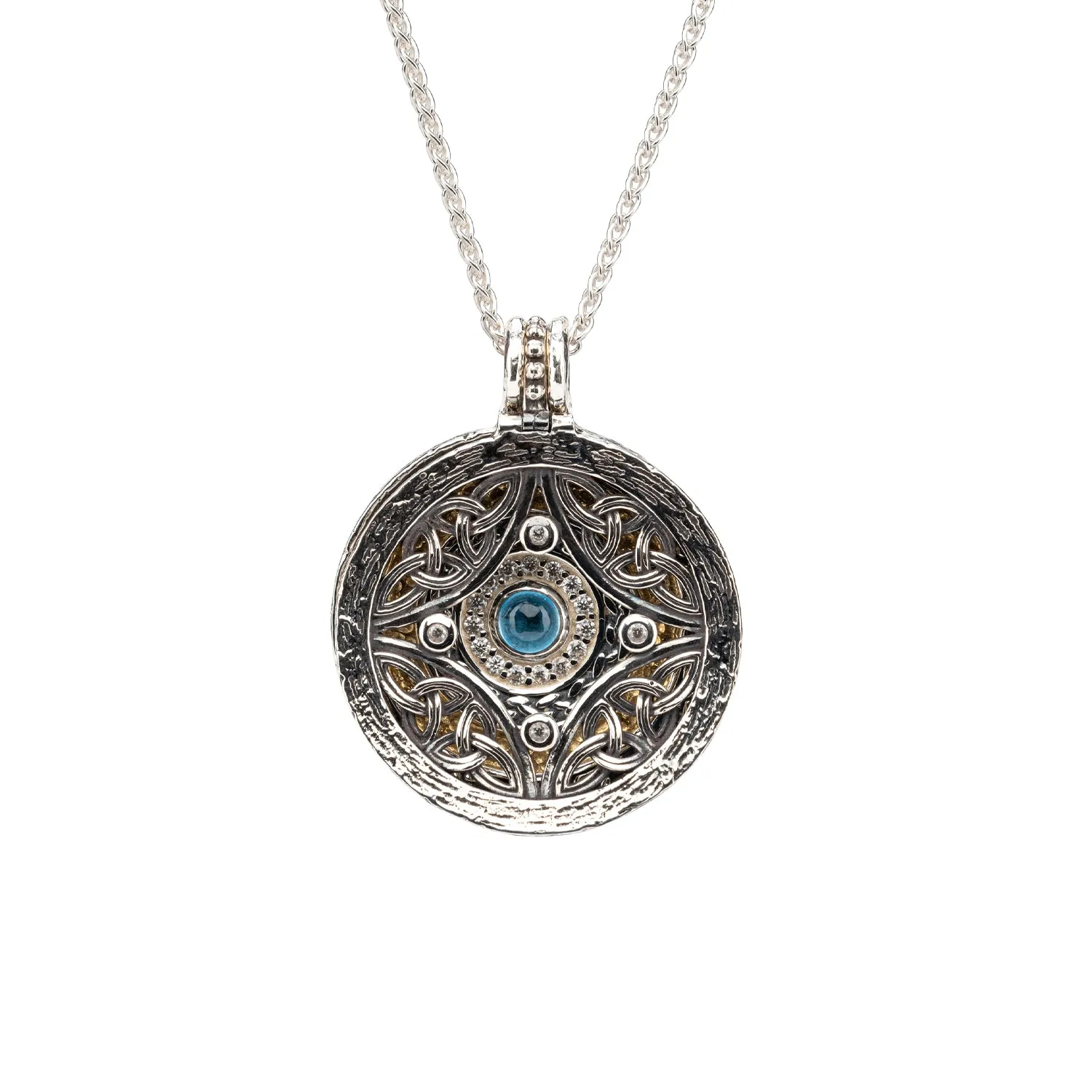 Silver with 14k Gold Gilding Eclipse 5-Way Shield Pendant - London Blue Topaz