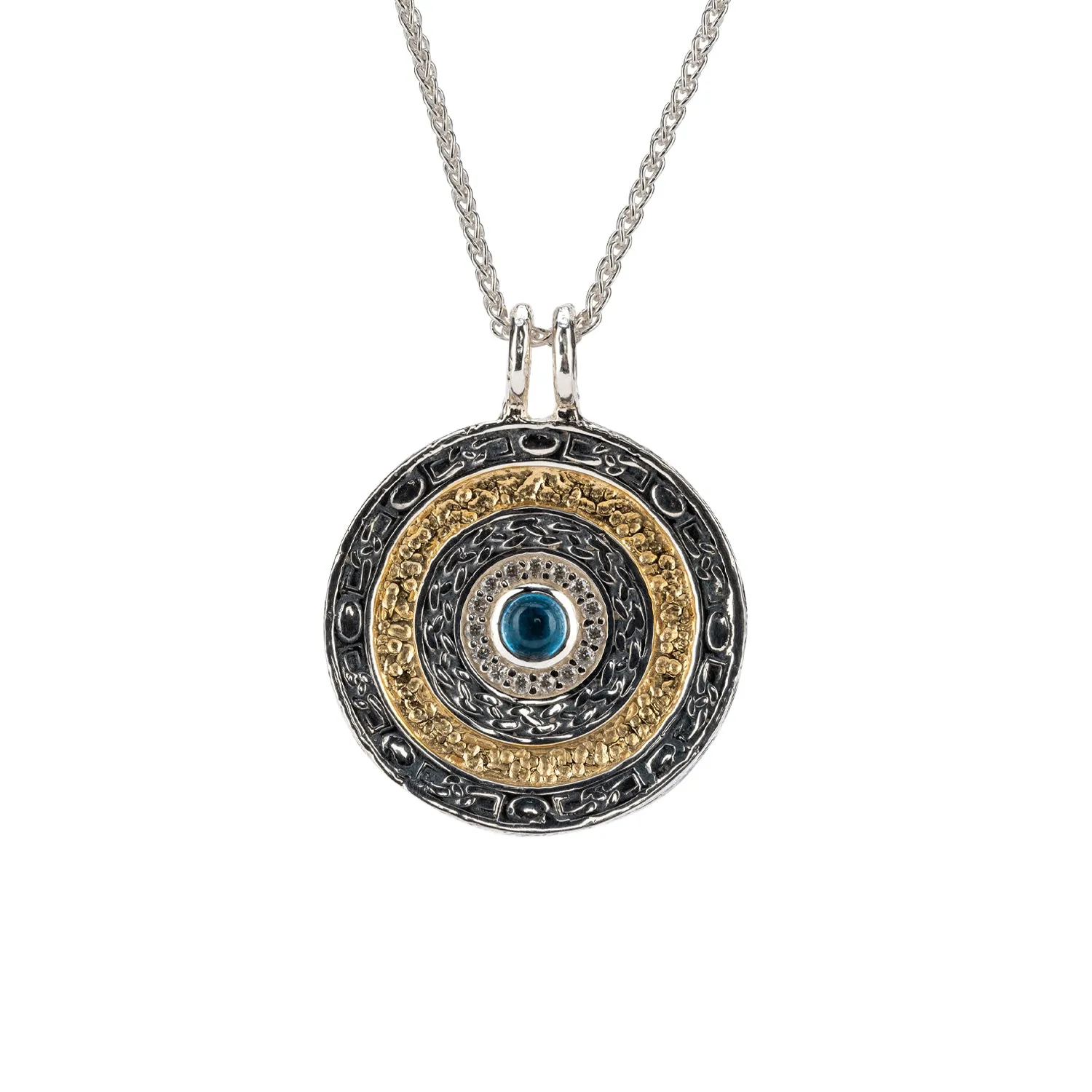 Silver with 14k Gold Gilding Eclipse 5-Way Shield Pendant - London Blue Topaz