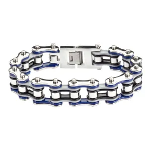 SK1303 Quad Color Blue Grey Black Silver 3/4" Wide Double Link Design Men's Stainless Steel Motorcycle Chain Bracelet