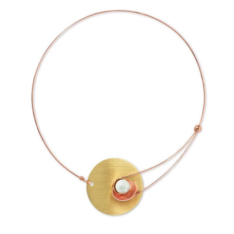 SOLSTICE Best Selling Elegant Small Angular Metal Necklace from the SCULPTURAL Collection with Simulated Pearl or Jade option