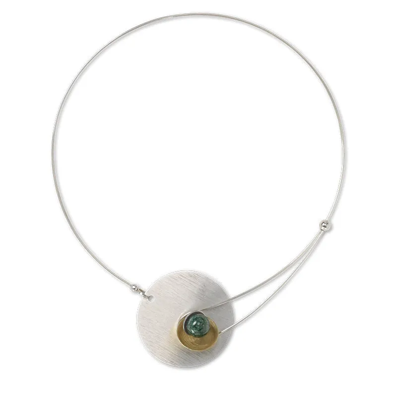 SOLSTICE Best Selling Elegant Small Angular Metal Necklace from the SCULPTURAL Collection with Simulated Pearl or Jade option