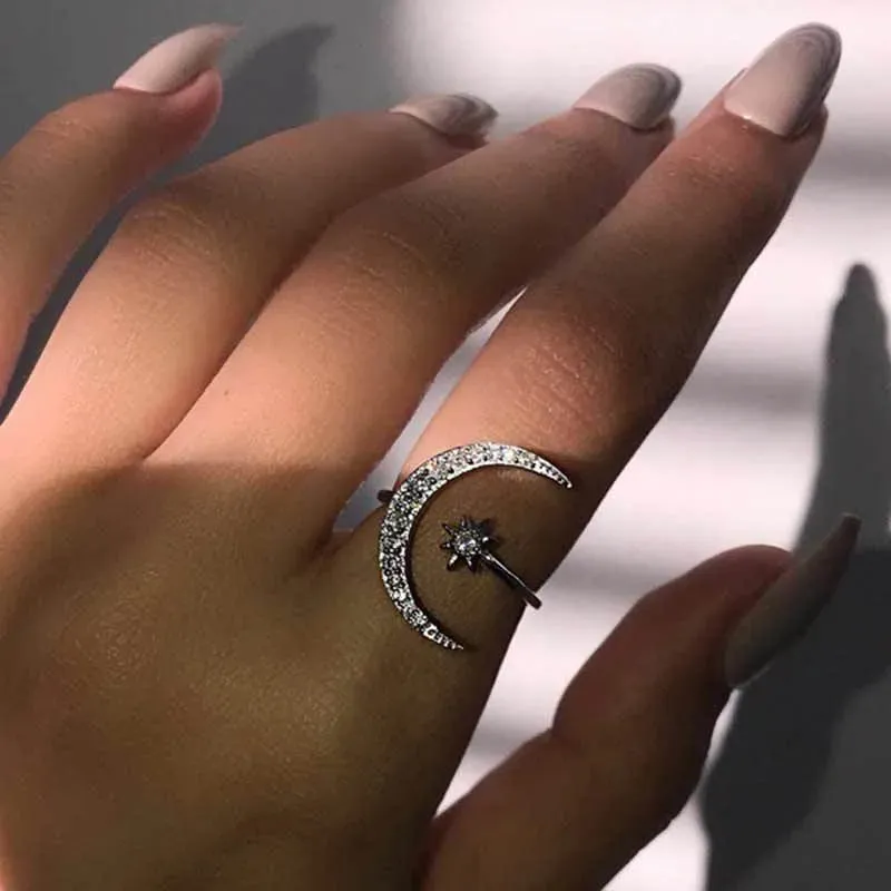 Star Moon Crystal Wedding Ring