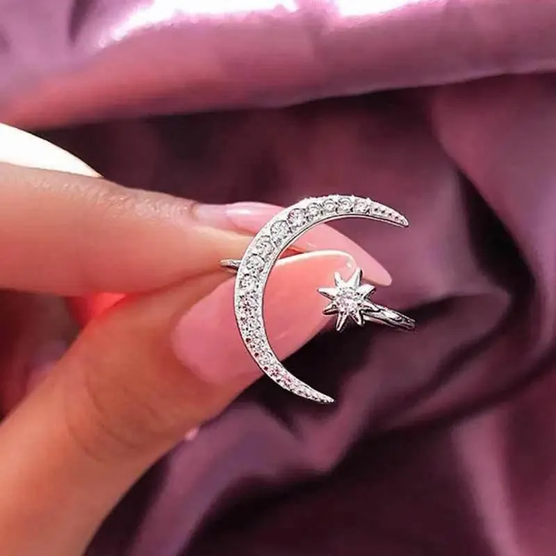 Star Moon Crystal Wedding Ring