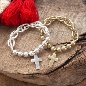 Stay Faithful Chain & Bead Cross Bracelet