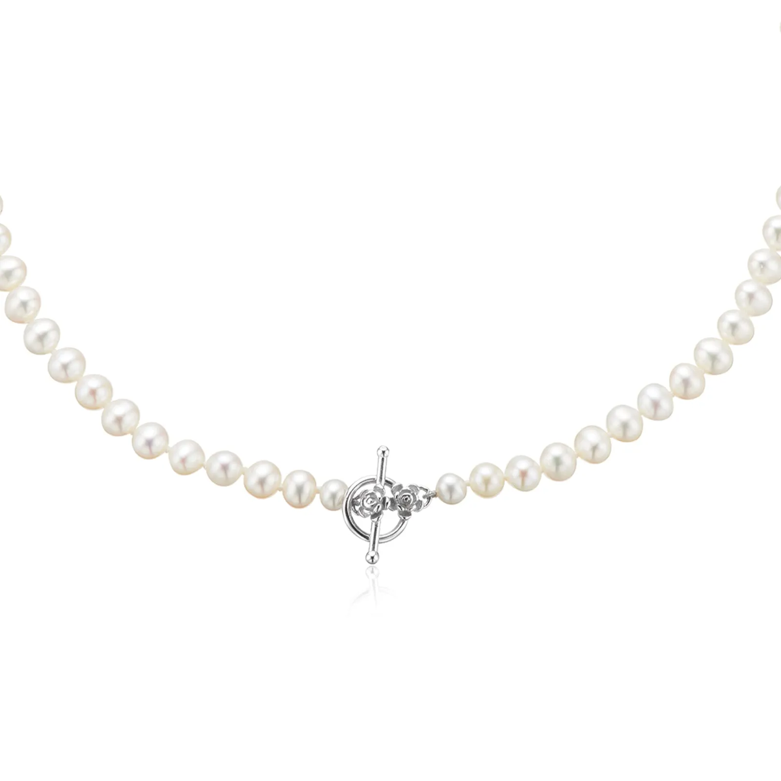 Sterling Silver 5-6mm Freshwater Pearl T-bar Necklace