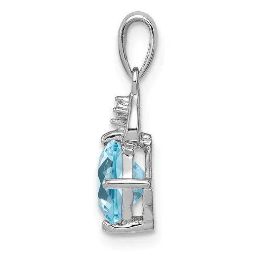 Sterling Silver Diamond And Light Swiss Blue Topaz Cushion Pendant