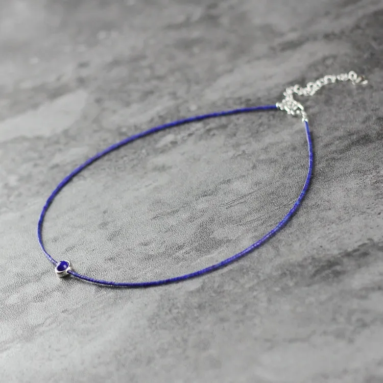 Sterling Silver Lapis Lazuli Bead Choker Necklace Handmade Jewelry Accessories Women