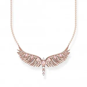 Sterling Silver Rose Gold Plated Pink Stones Phoenix Wing Necklace KE2167-323-9-L45V