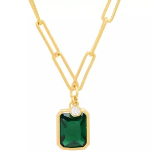 TAI EMERALD CZ AND  BEZEL CHARM GOLD CHAIN