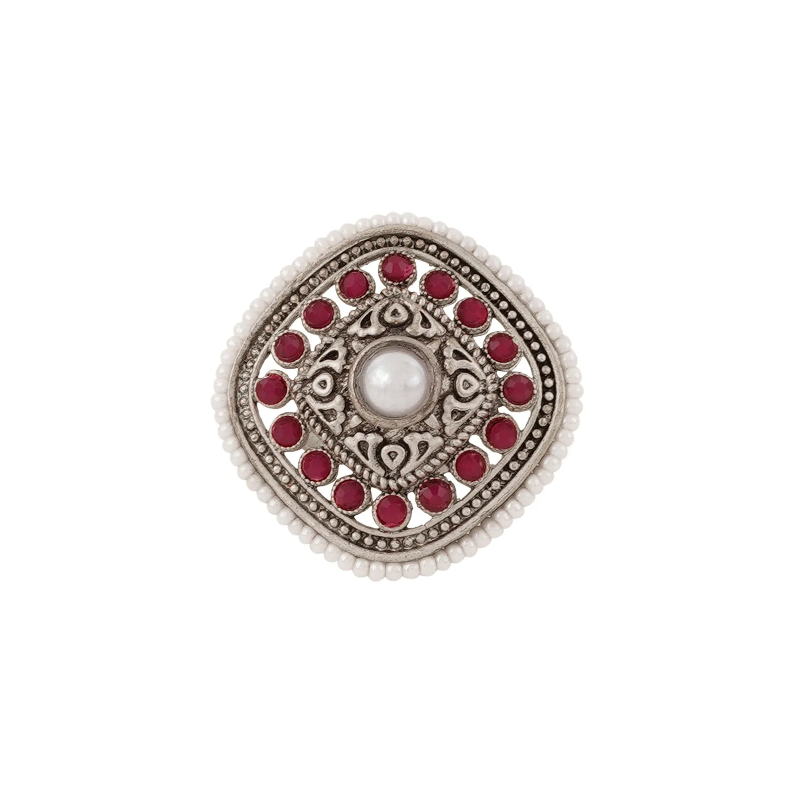 Teejh Bhavashankari Silver Oxidised Ruby Ring