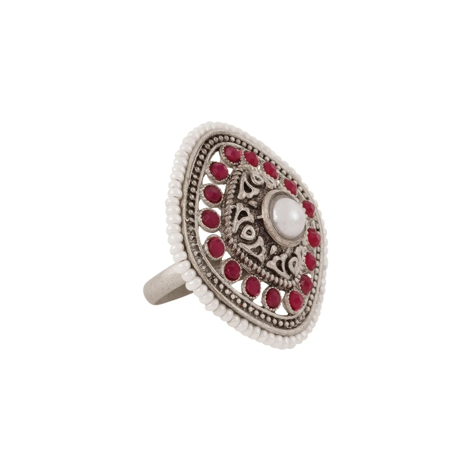 Teejh Bhavashankari Silver Oxidised Ruby Ring