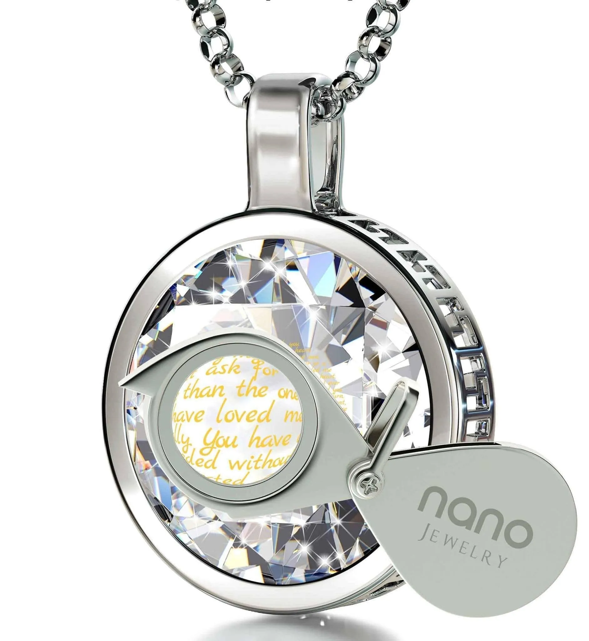 Thank You Mom, 14k White Gold Necklace, Zirconia