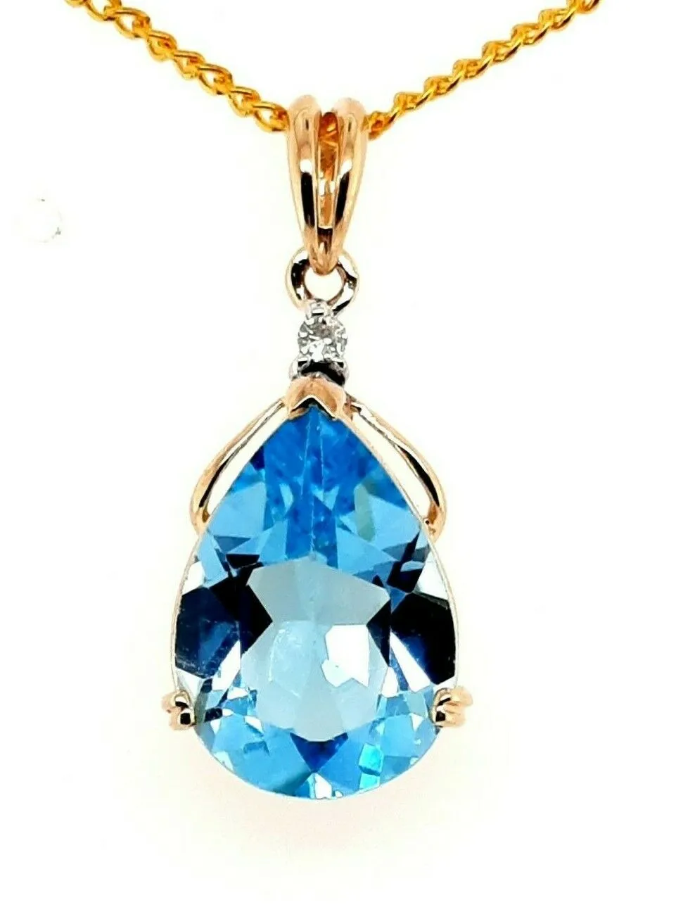 Topaz & Diamond 9ct Yellow Gold Pendant Fine Necklace Jewellery