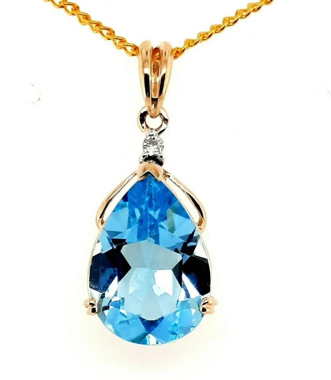 Topaz & Diamond 9ct Yellow Gold Pendant Fine Necklace Jewellery