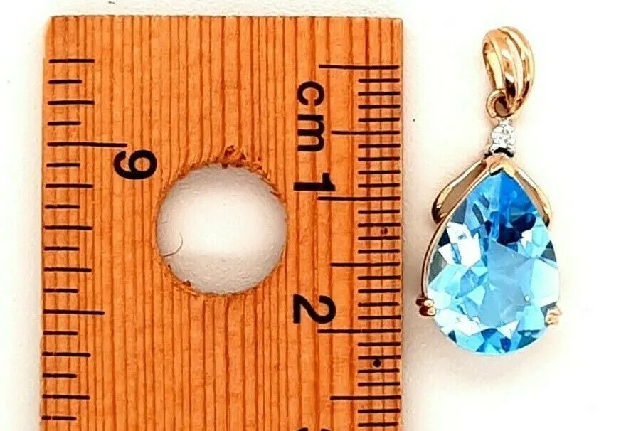 Topaz & Diamond 9ct Yellow Gold Pendant Fine Necklace Jewellery