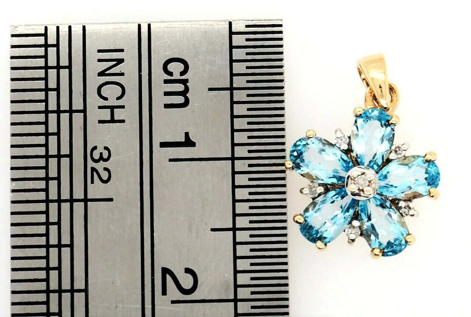 Topaz & Diamond Flower Pendant 9ct Yellow Gold Fine Jewellery Gemstone Necklace