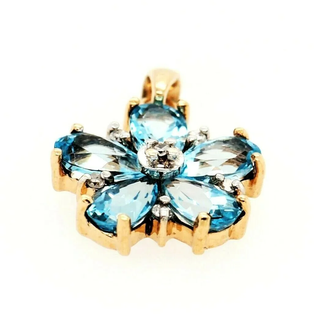 Topaz & Diamond Flower Pendant 9ct Yellow Gold Fine Jewellery Gemstone Necklace