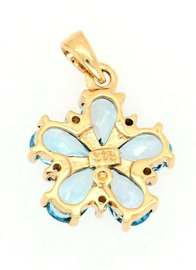 Topaz & Diamond Flower Pendant 9ct Yellow Gold Fine Jewellery Gemstone Necklace