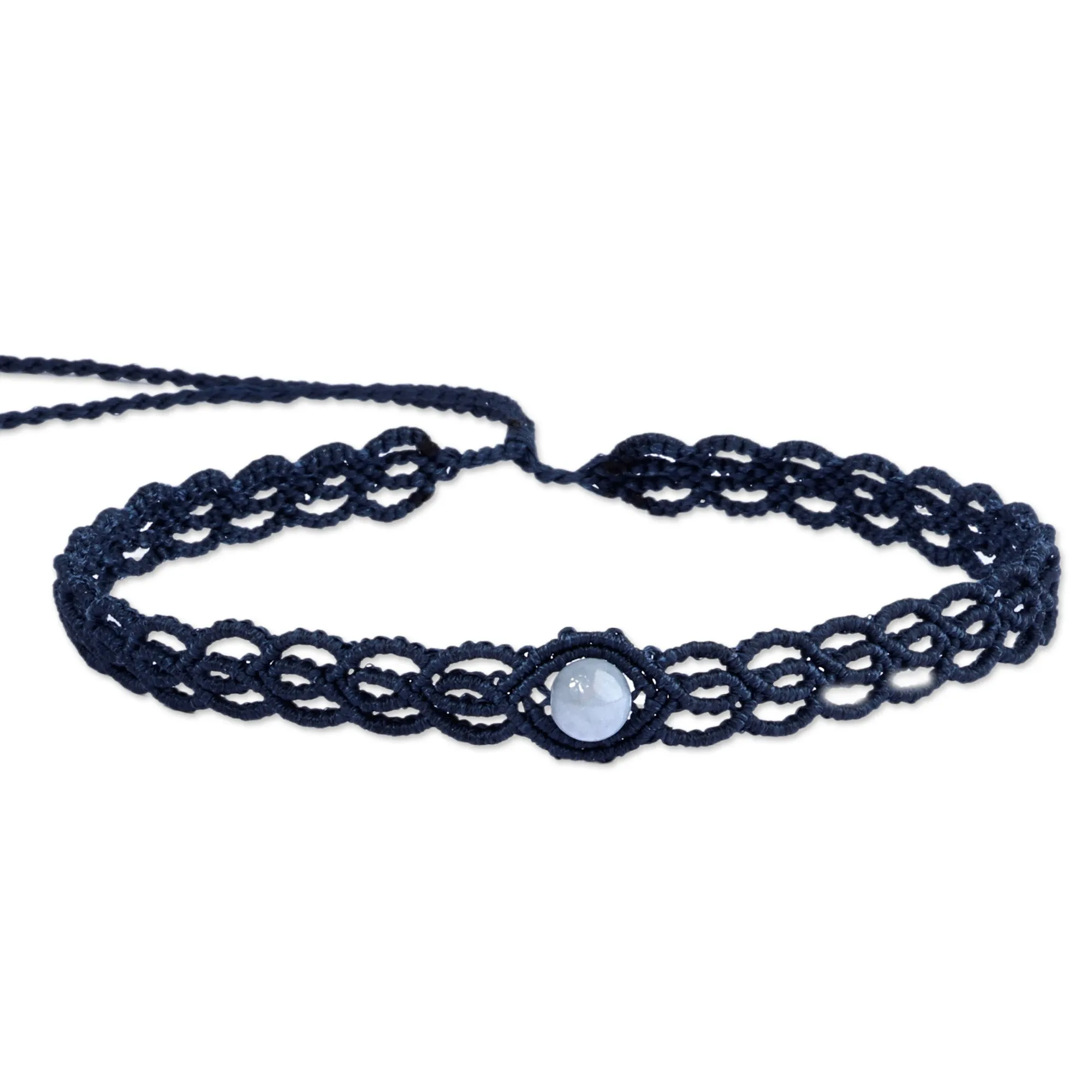 Topaz Macrame Choker Necklace Handmade in Blue Cotton Cords - Stylish Azure | NOVICA